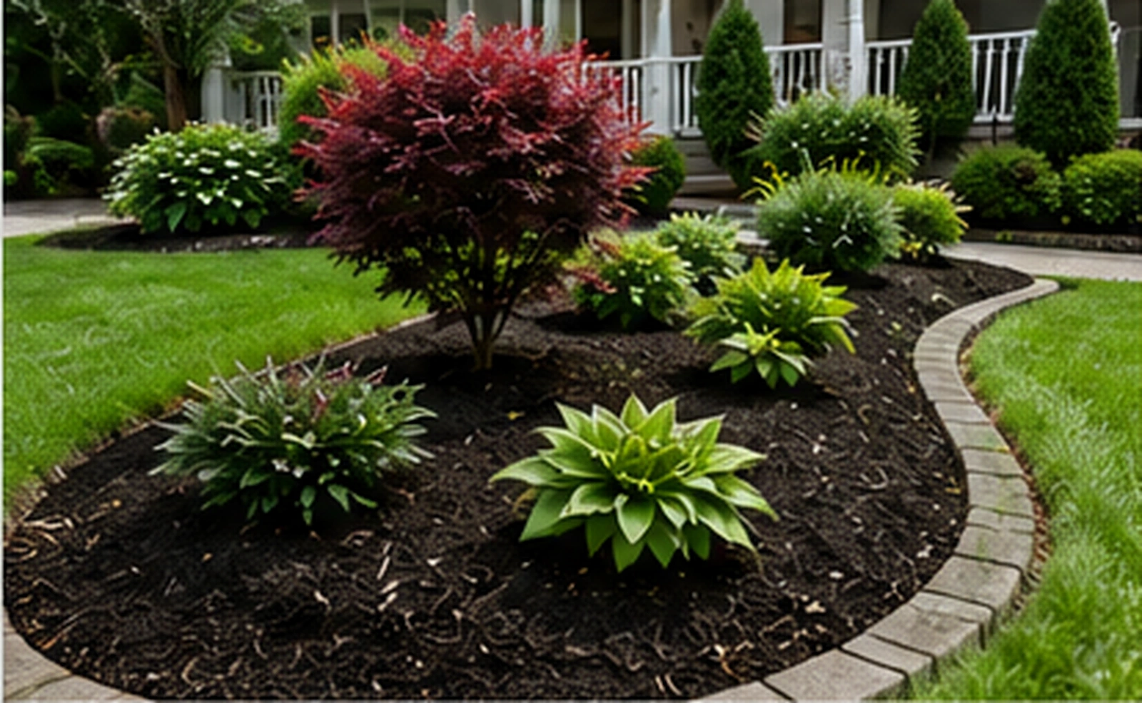 Freshly maintained landscape bed