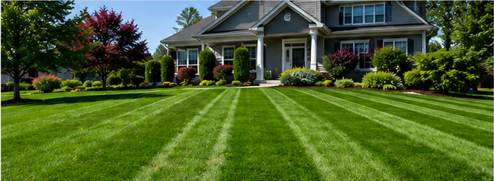 Freshly striped residential lawn